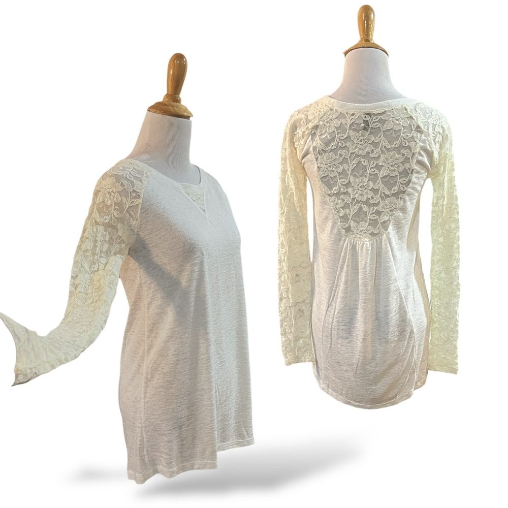 LAUREN CONRAD LONG SLEEVE LACE BABYDOLL TOP CREAM WHITE SIZE XS